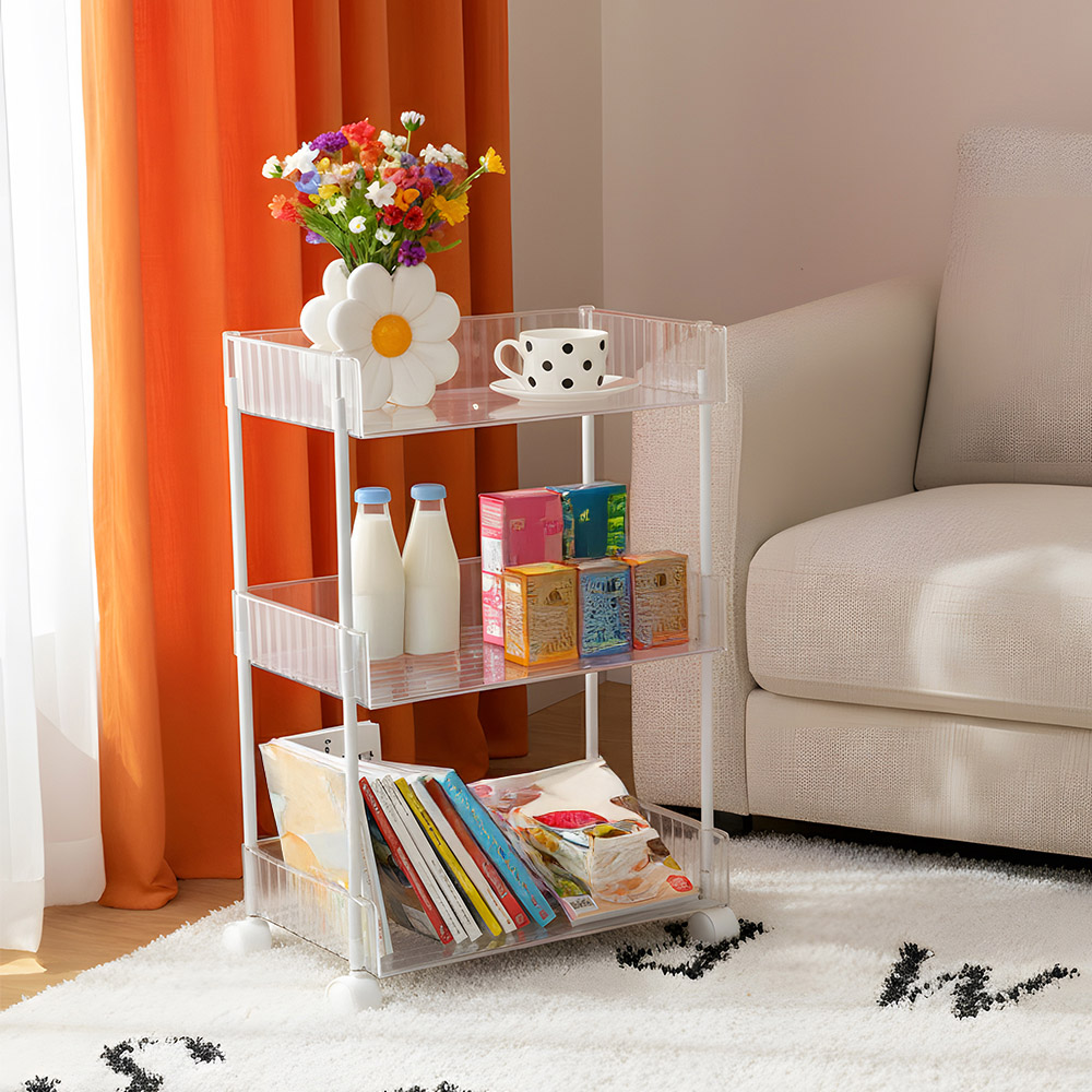 Living and Home 3 Shelf Clear Rolling Storage Cart Image 2