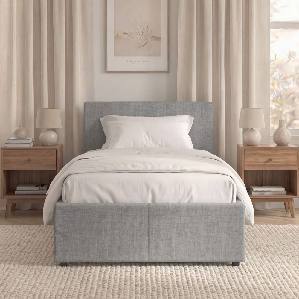VIDA DESIGNS Veronica Single Light Grey Linen Ottoman Bed with Padded Headboard Image 3
