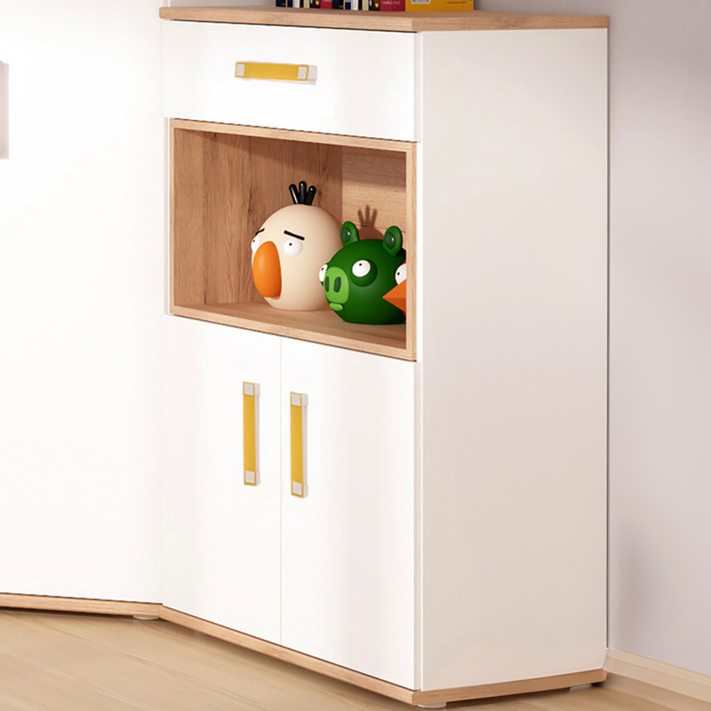 Florence 4KIDS 2 Door Single Shelf Oak and White Cupboard with Orange