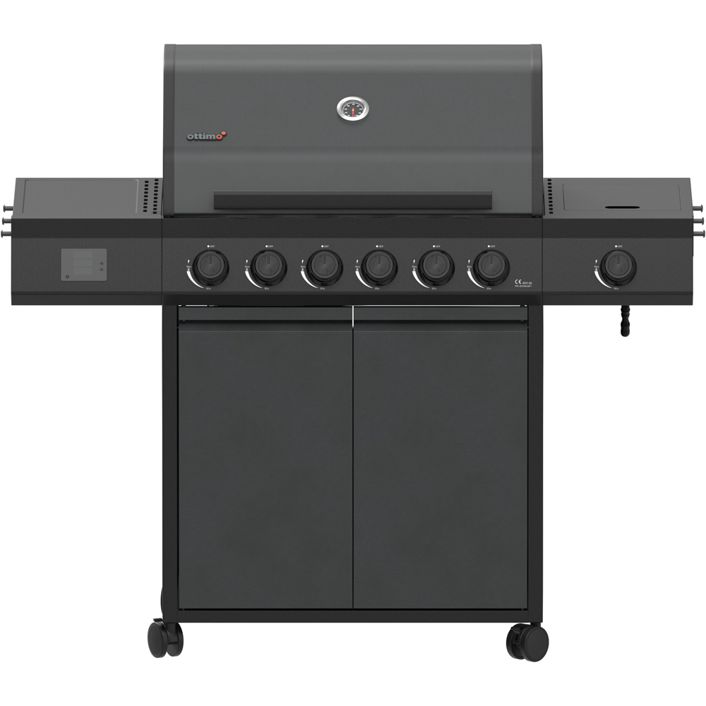 Ottimo Pro 455 6 Burner Matt Grey Gas BBQ with Side Burner and Storage Cabinet Image 3