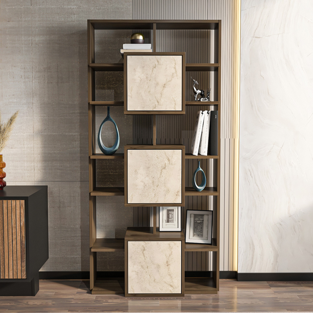 Decorotika Monaco 3 Door 12 Shelf Walnut Traverter Bookcase Image 1