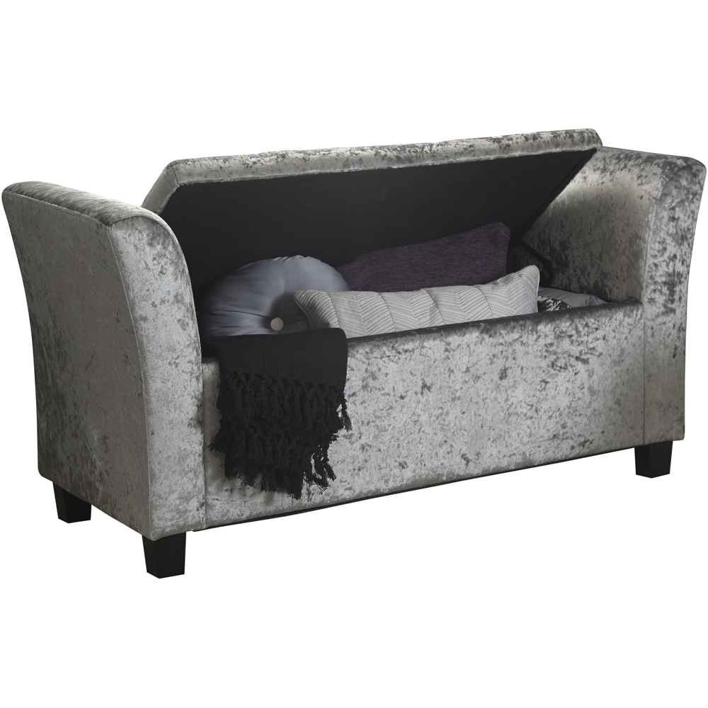 GFW Verona Crushed Velvet Grey Upholstered Window Seat Image 3