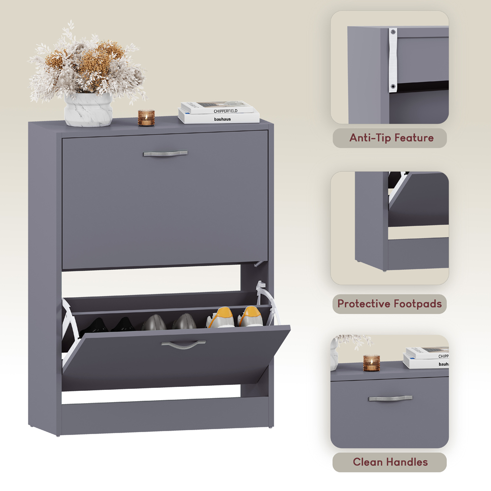 VIDA DESIGNS Grey 2-Drawer Shoe Cabinet Rack Image 5