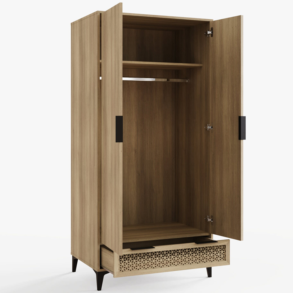GFW Ezra 2 Door Single Drawer Oak Wardrobe Image 4