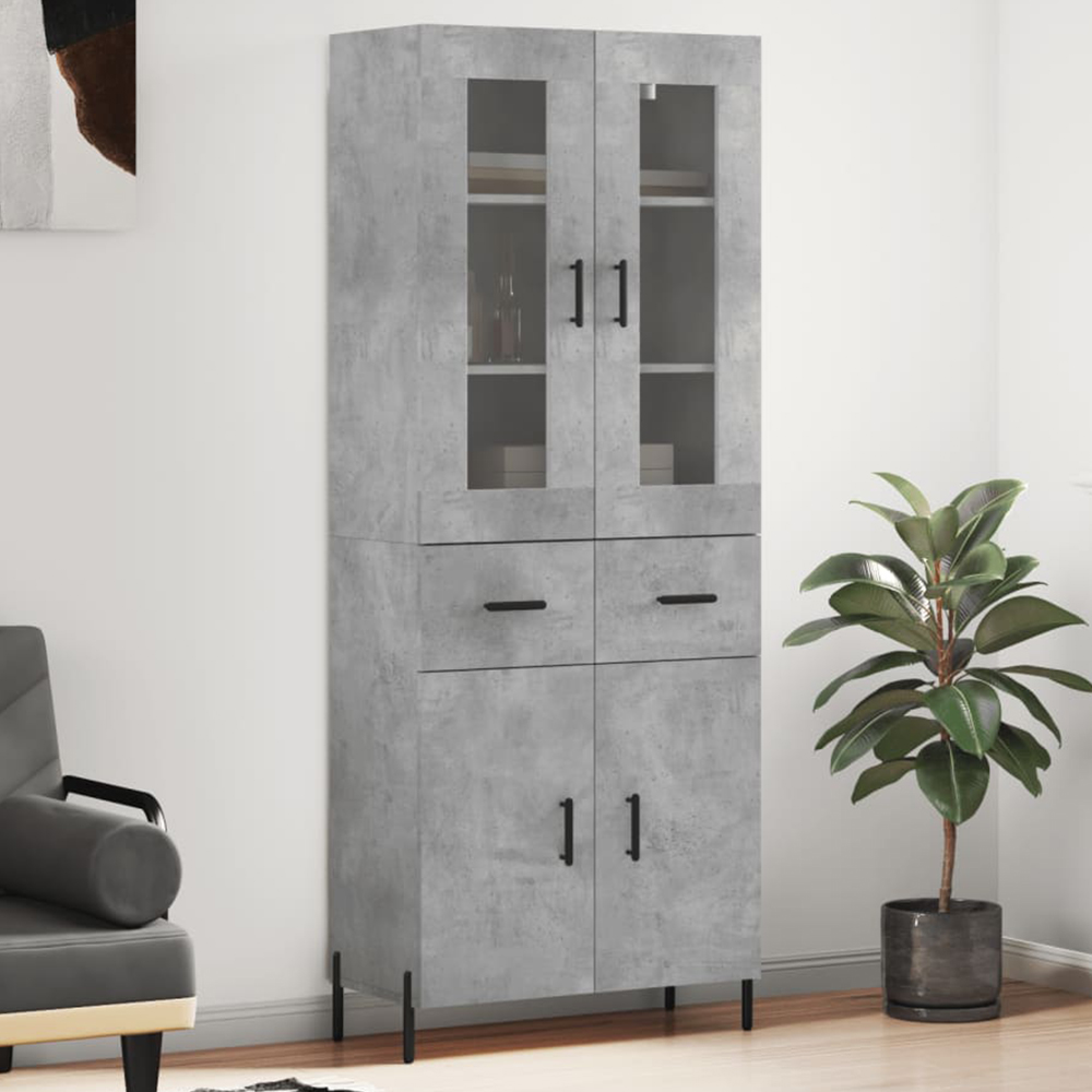vidaXL 4 Door 2 Drawer Concrete Grey Highboard Image 1