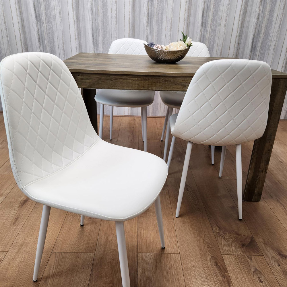 Kosy Koala 4 Seater Faux Leather Gem Pattern Dining Set Rustic Effect and White Image 3