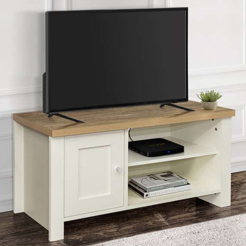 Highgate Single Door 2 Shelf Cream Oak Small TV Unit Image 1