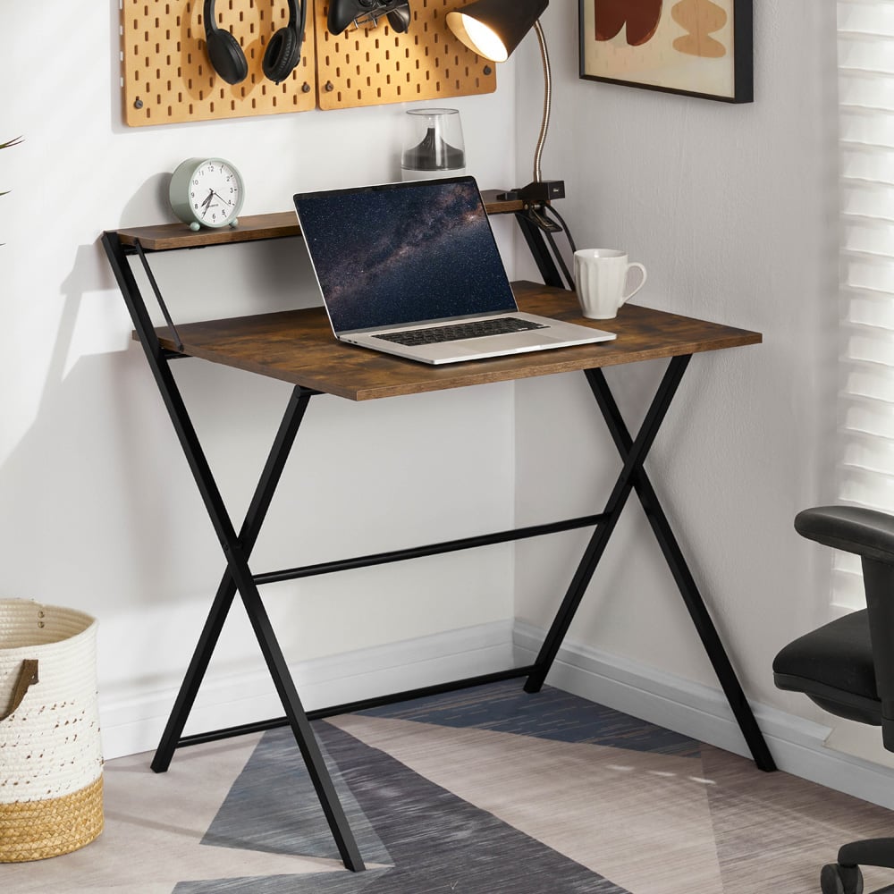 Vida Designs Brooklyn Dark Wood Foldable Computer Desk Image 3