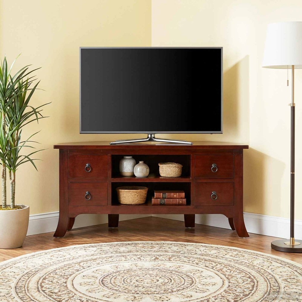 vidaXL 4 Drawer 2 Shelf Brown Solid Mahogany Wood TV Cabinet Image 3