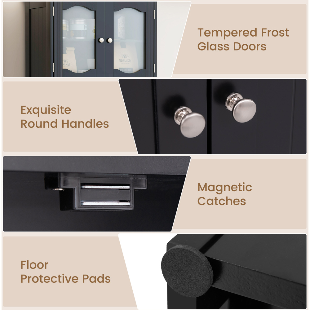 Costway 4 Glass Door 3 Shelf Black Tall Bathroom Cabinet 148cm Image 6