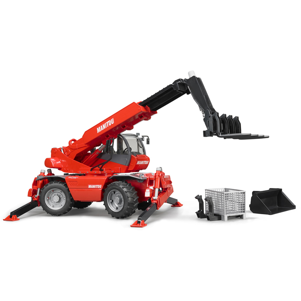Bruder Kids Manitou MRT 2150 Telescopic Industrial Forklift Playset Model with Accessories Image 3