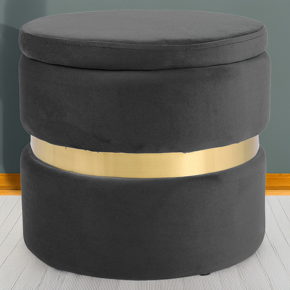 Living and Home Grey Flannel Upholstered Storage Ottoman Image 1