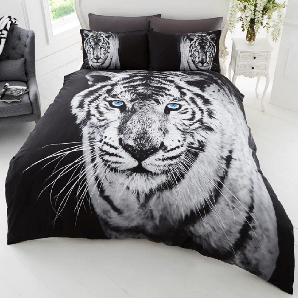 Smart Living King Size 3D White Tiger Print Duvet Cover Set Image 1
