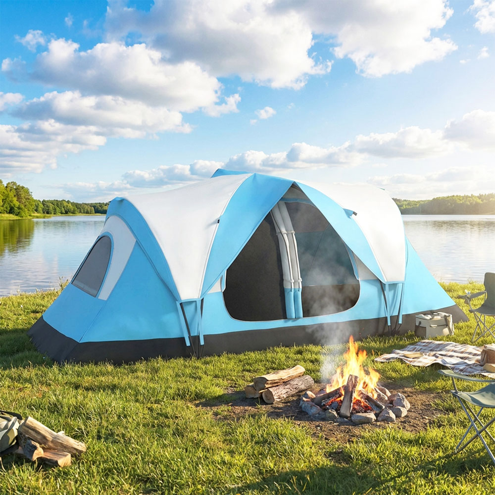 Outsunny 5-8 Person Waterproof Camping Tent with Rooms Blue Image 2