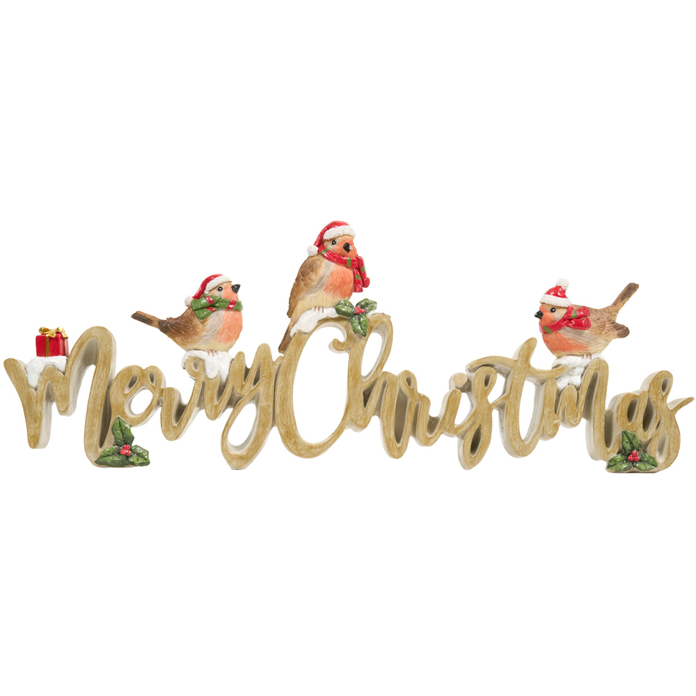 Merry Christmas Robin-Themed Ornament Natural Image 1