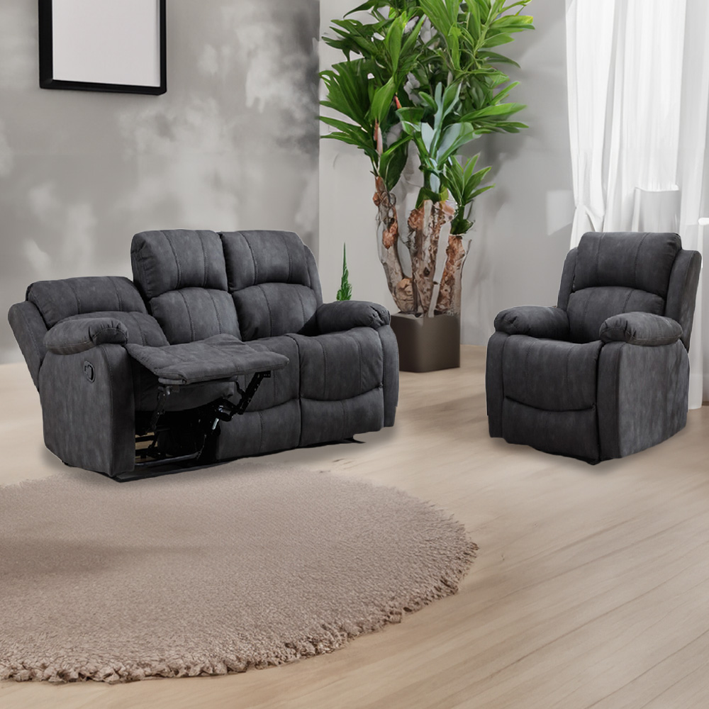 Furniture One 4 Seater Dark Grey Manual Recliner Sofa Set Image 1