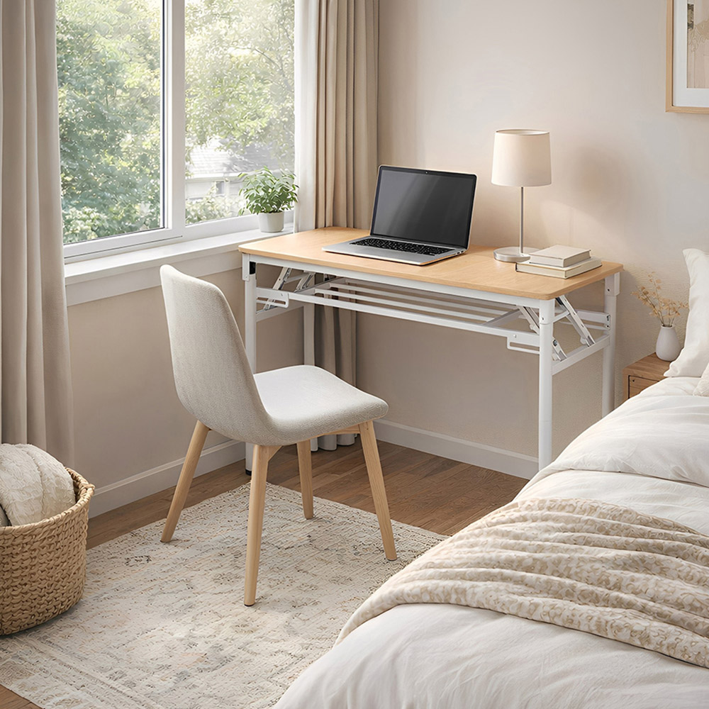 Living and Home Single Shelf Metal Frame Foldable Laptop Desk Natural 100cm Image 8