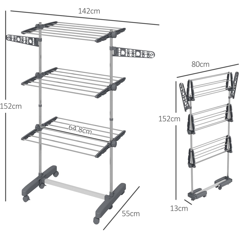 HOMCOM 3-Tier Grey Stainless Steel Large Clothes Airer Image 9