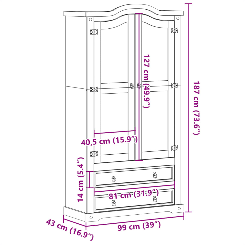 vidaXL 2 Glass Door 2 Drawer 4 Shelf Brown Display Cabinet Image 9