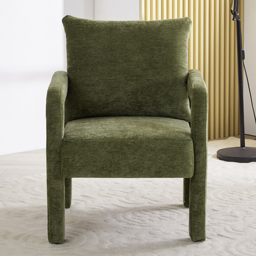 Living and Home Green Chenille Upholstered Accent Chair with Lumbar Pillow Image 8