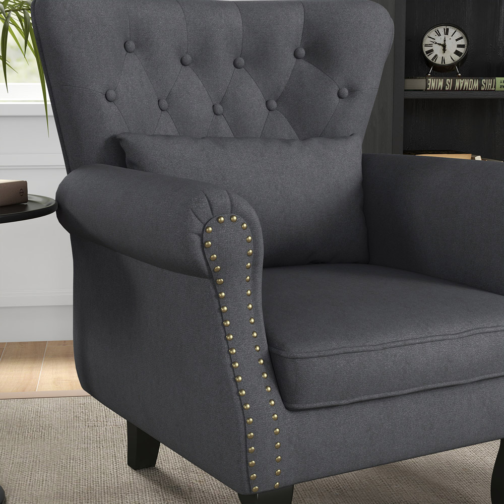 Portland Dark Grey Linen Chesterfield Accent Chair Image 3