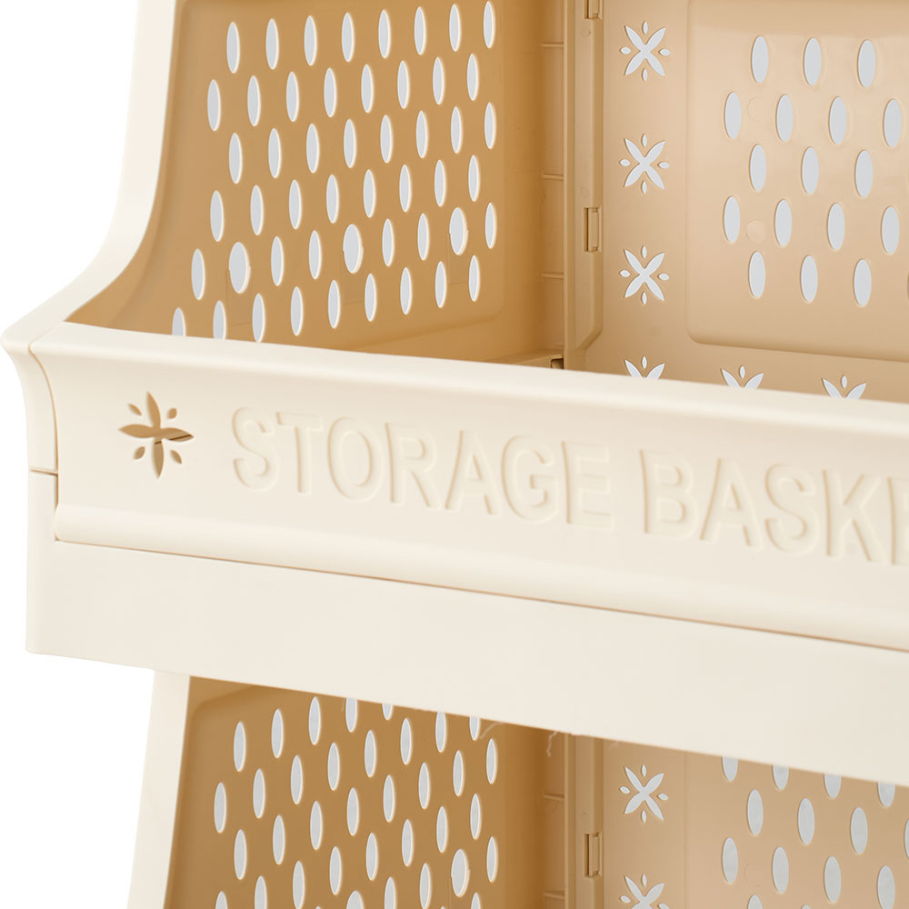 Living and Home 3-Tier Cream Foldable Plastic Storage Trolley Cart with Handles Image 6
