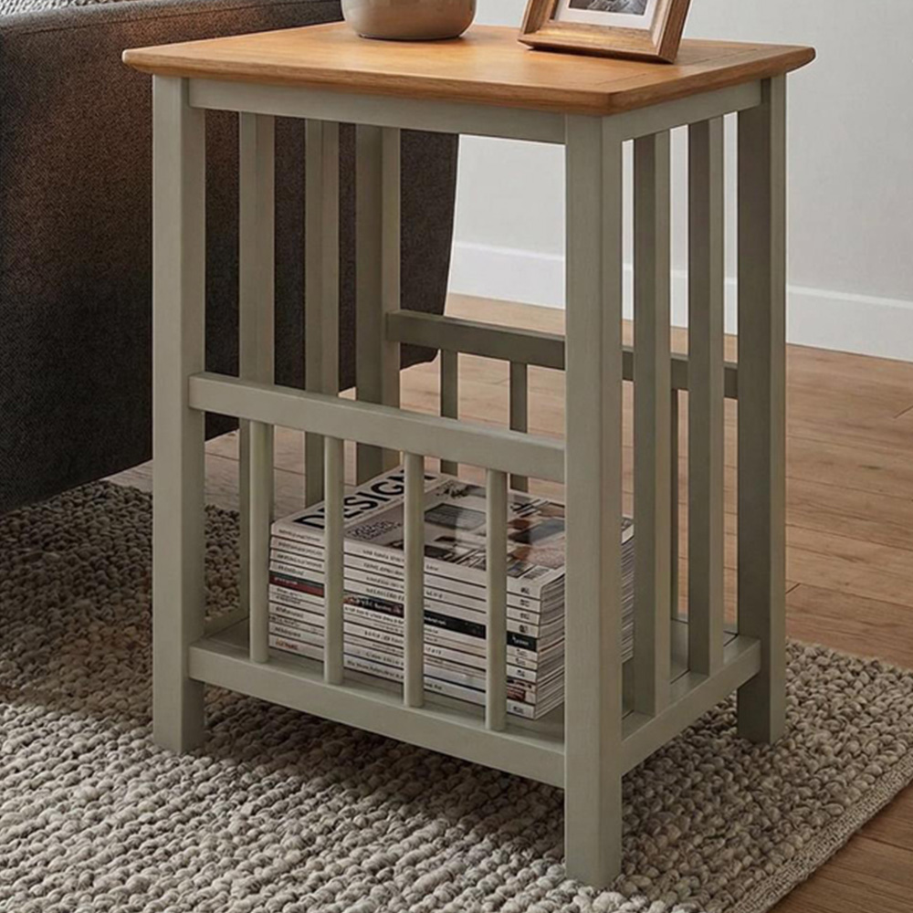 FWStyle Taberno Sage Green and Oak Magazine Rack Table Image 1