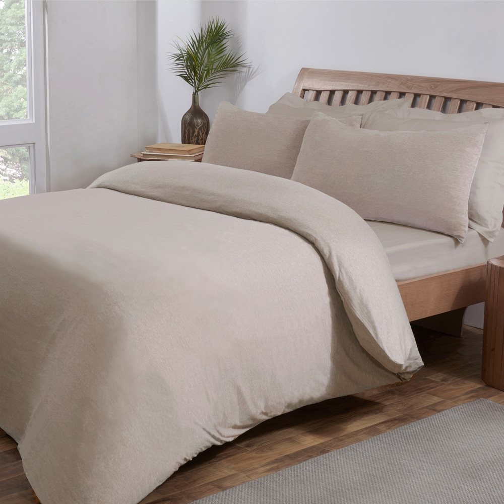 Smart Living Single Beige Jersey Melange Duvet Cover Set Image 1