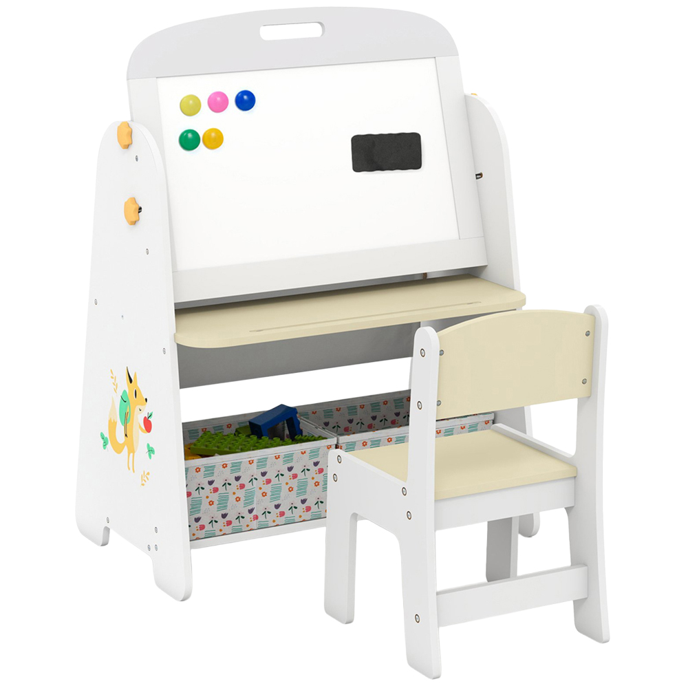 Costway Natural Kids 4-in-1 Art Easel and Bookshelf with Magnetic Whiteboard and Blackboard Image 1