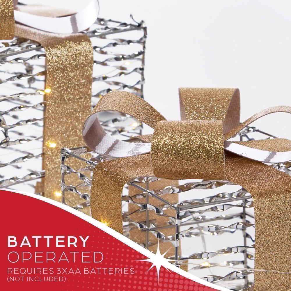 The Christmas Workshop 60 Warm White LED Silver Gift Box Decoration Set of 3 Image 7