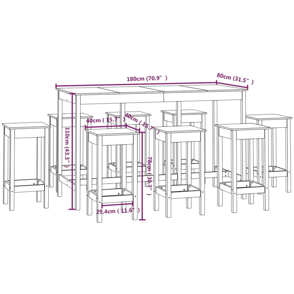 vidaXL 8 Seater Natural Solid Pine Wood Bar Table Set Image 8