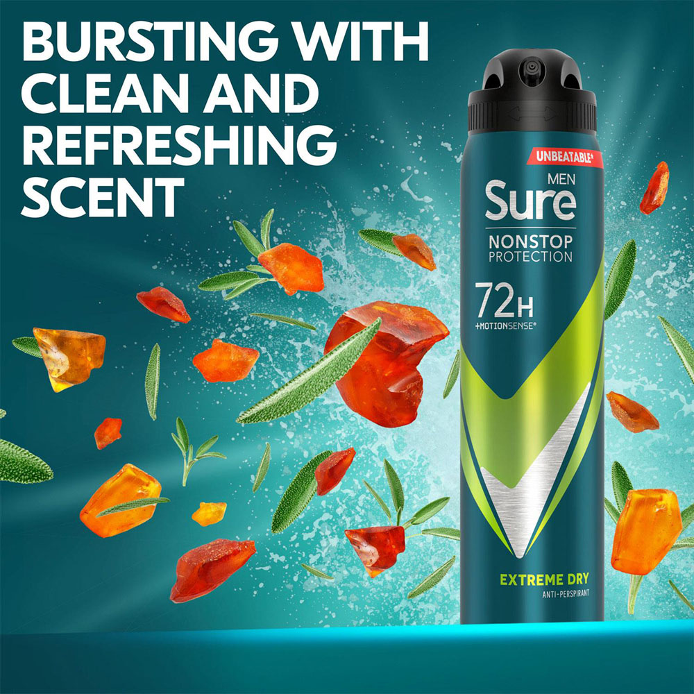 Sure Men 72H Non-Stop Protection Anti-Perspirant Extreme Dry Deodorant Spray 250ml 30 Pack Image 8