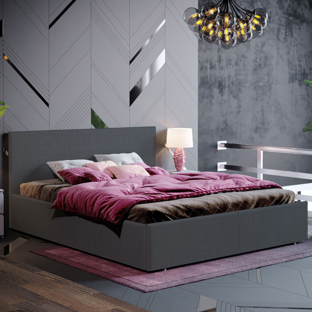 Vida Designs Veronica King Size Dark Grey Linen Ottoman Bed Image 1