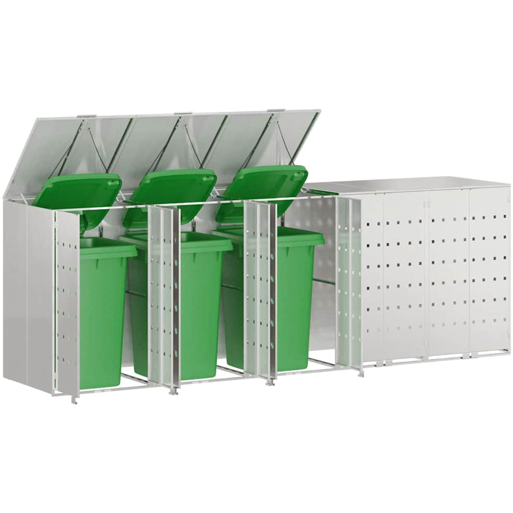 vidaXL Silver 5 Wheelie Bin Storage Shed Image 3