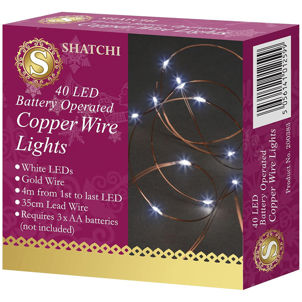 Shatchi 40 Cool White LED Gold Copper Wire Christmas String Light 4m Image 2