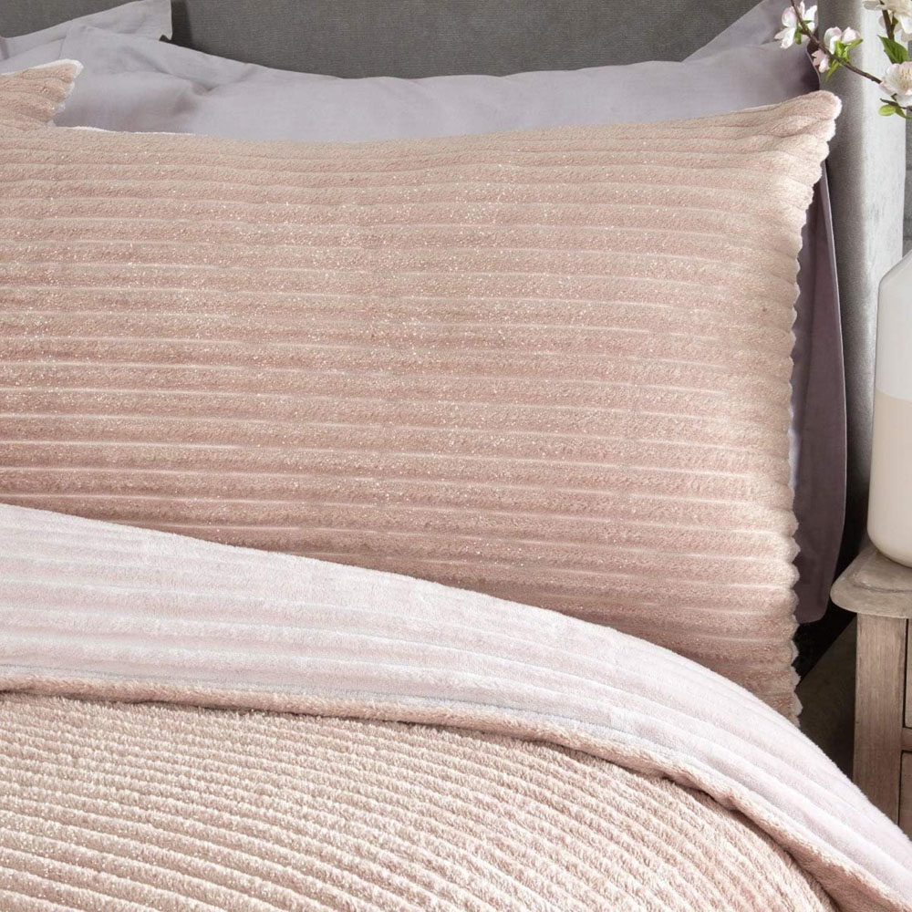 Smart Living Single Blush Pink Sparkle Ribbed Fleece Reversible Duvet Cover Set Image 5