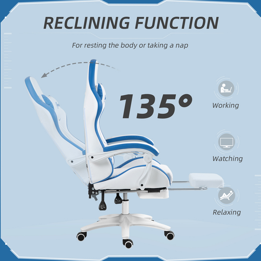 Portland Blue Racing Style Gaming Chair with Reclining Footrest Image 5