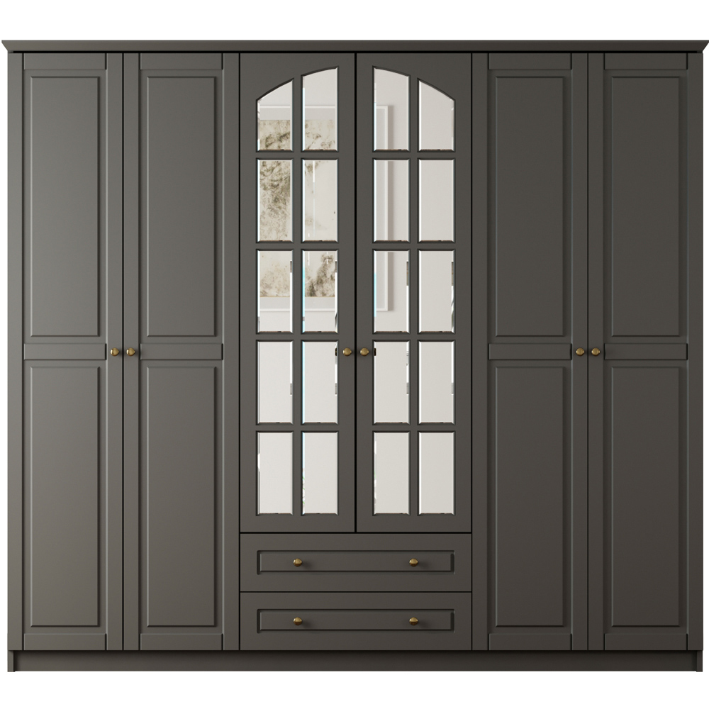 Evu MAISON 6 Door 2 Drawer Anthracite XL Mirrored Wardrobe Image 2