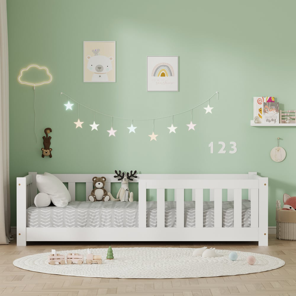FurnitureHMD White Pine Wood Kids Bed Frame Image 7