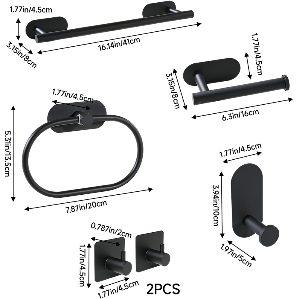 Living and Home 6-Piece Black Wall-Mounted Stainless Steel Bathroom Hardware Set Image 8