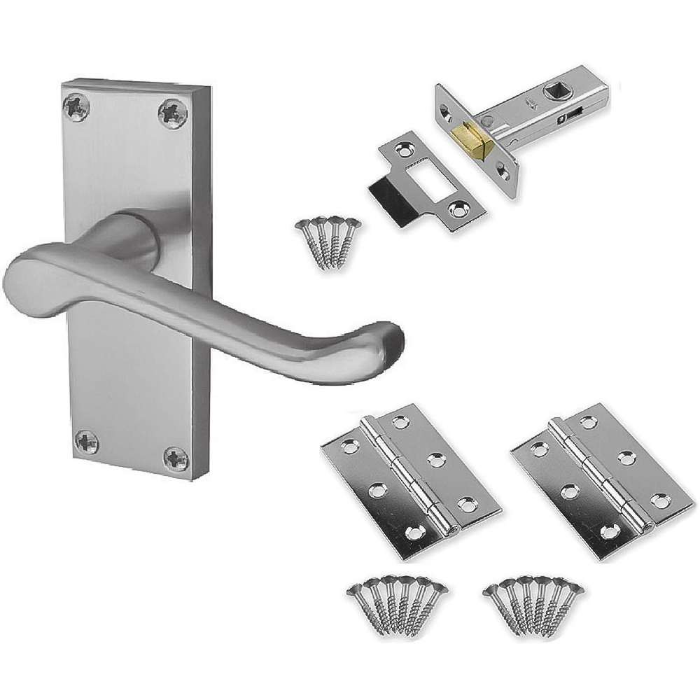 Golden Grace Satin Brushed Chrome Victorian Scroll Latch Door Handle with Hinge 8 Pack 120 x 40mm Image 2