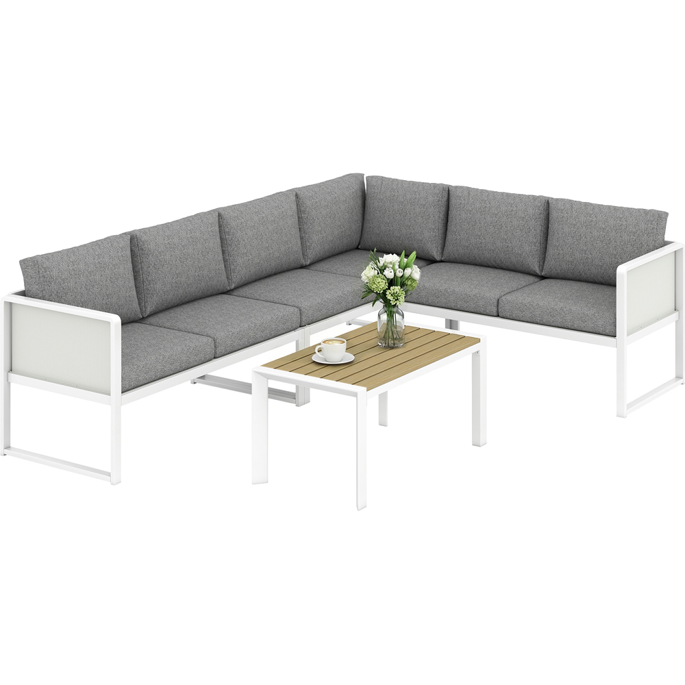 Outsunny 6 Seater White Metal Garden Corner Sofa Set Image 2