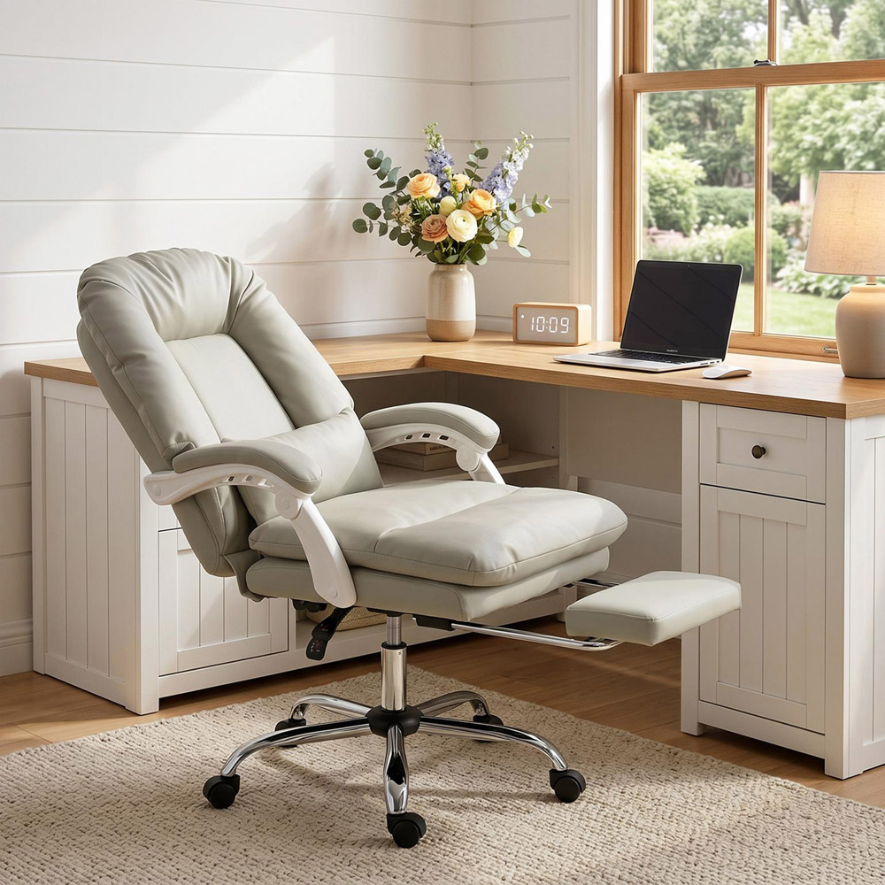 HOMCOM Khaki Reclining Office Chair with Lumbar Support Image 3