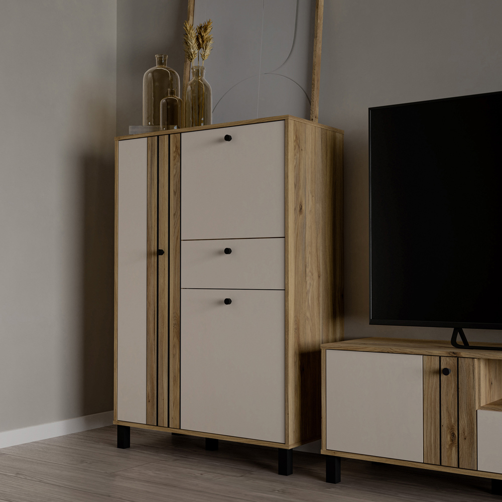 Florence Grafton 3 Door Single Drawer Cream and Oak Sideboard Image 7
