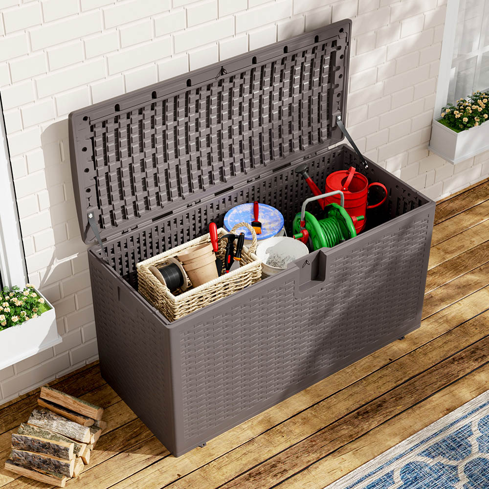 Living and Home 375L Brown HDPE Rattan Textured Deck Box Image 7
