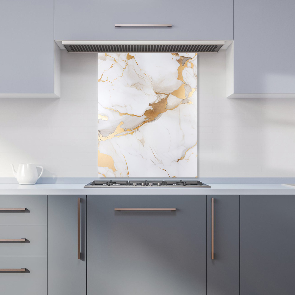 Warren Reed Designer White Marble with Gold Glass Kitchen Splashback 75 x 60cm Image 1