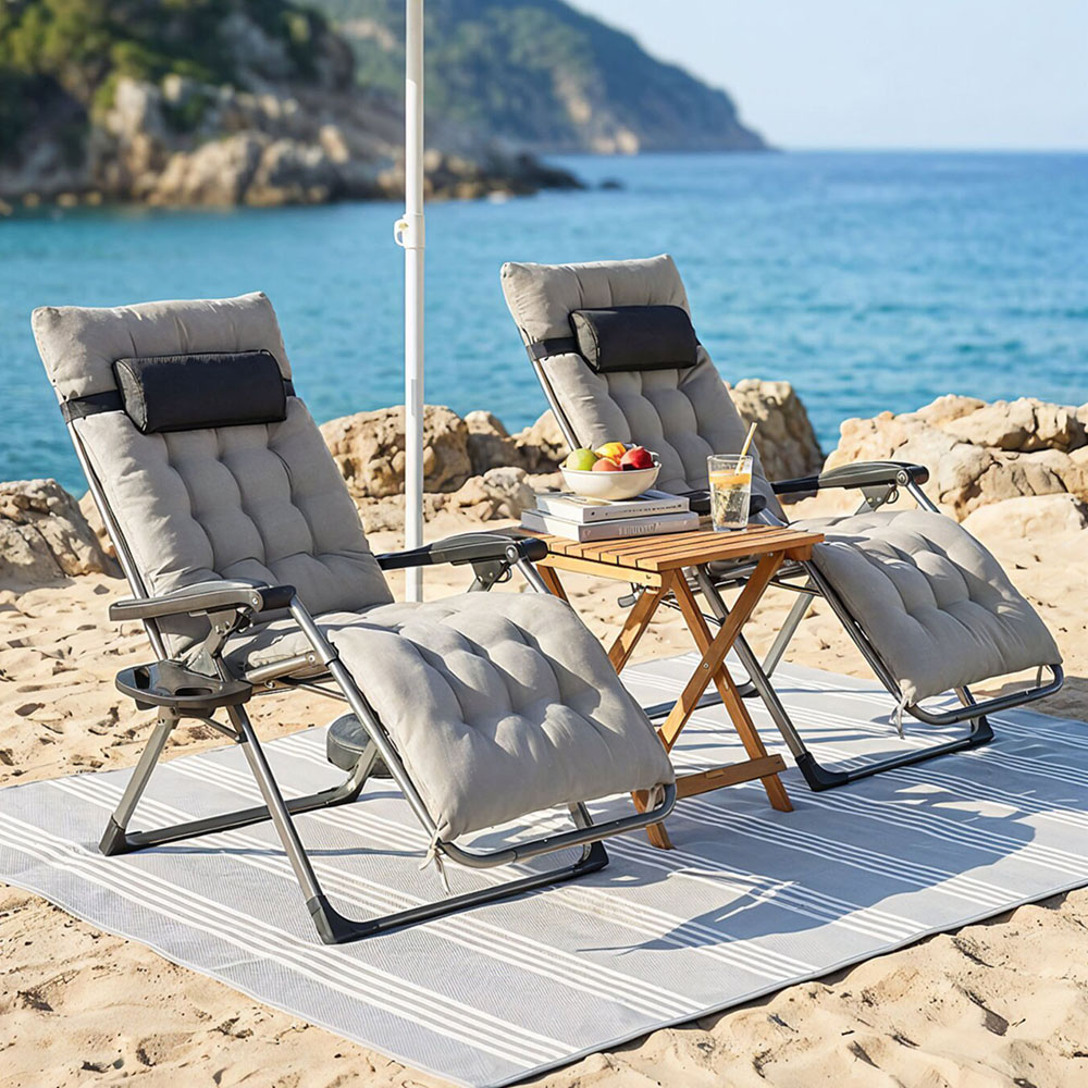 Living and Home Grey Padded Zero Gravity Folding Outdoor Recliner Chair with Side Tray Image 7