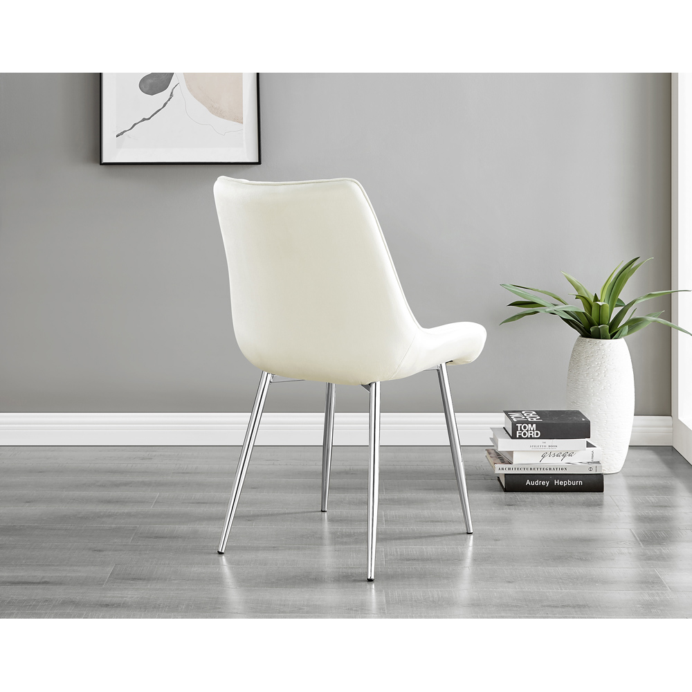 Furniturebox Cesano Set of 2 Cream and Chrome Velvet Dining Chair Image 5