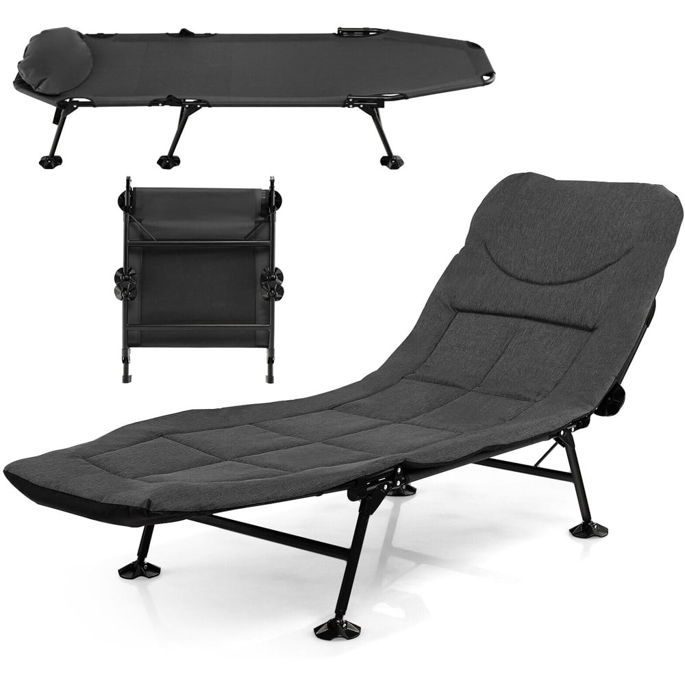 Costway Folding Camping Cot with Detachable Mattress Grey Image 3