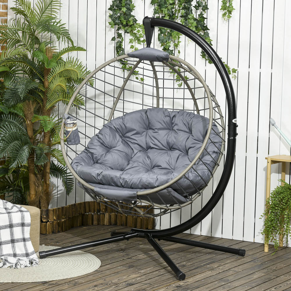 Outsunny Grey PE Rattan Egg Chair with Cushion Image